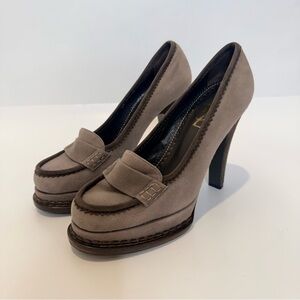 Yves Saint Laurent YSL Jeanne 90 Mocassin Suede Pumps Platform Heels